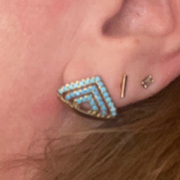 Noir Gold & Light Blue Huggie Cuff Wide Mini Hoops - Picture 4 of 6